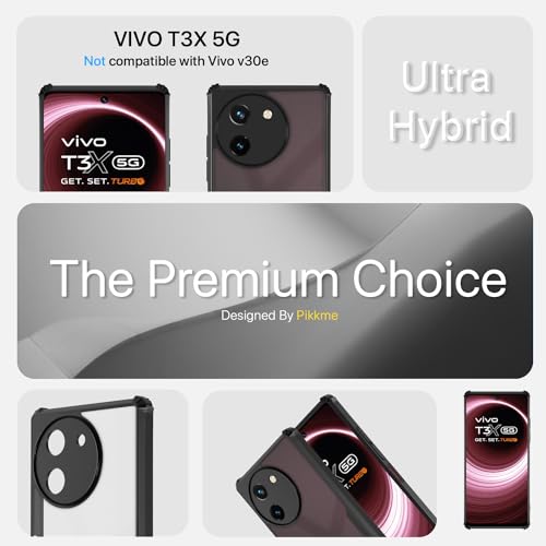 Image of Pikkme Vivo T3x 5G / Vivo Y200i 5G Back Cover | Crystal Clear Transparent Back | Ultra Hyrbid | Full Camera Protection | Raised Edge | Bumper Back Case (Black)