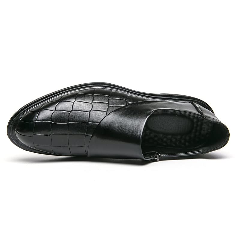 Dress Oxford Formal Shoes for Men On Plaid Round Toe Zipper PU Leather Rubber Sole Slip Resistant Low Top Anti-Slip Working4