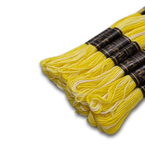 Image of Pack of 12 Premium Embroidery Thread | 100% Egyptian Cotton Premium Skeins | Cross Stitch Embroidery Floss | Oeko TEX Certified | Ideal for Arts & Crafts (Yellow Variegated 1217)