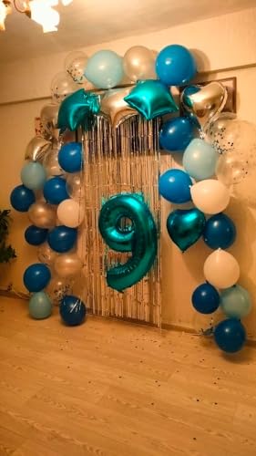 Image of Teal Blue 7 Balloon, Number Balloons 40 Inch, 7th Birthday Decorations, Party Decoration for Women, Number 7 Balloon