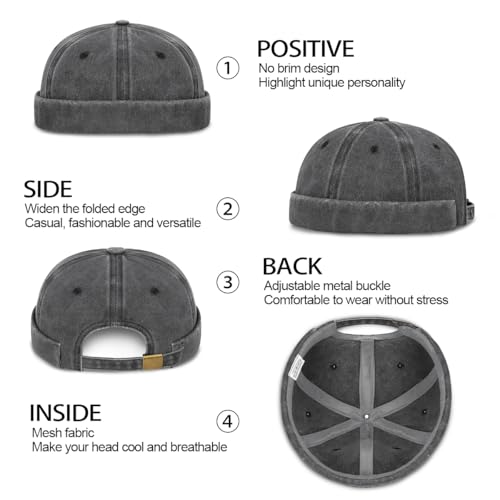 Tiakay Docker-Cap Herren Seemannsmütze Hafenmütze Basecap Tragbar Brimless Rolled Cuff Harbour Vintage Distressed-Baumwolle Mütze Ideal Für Angeln, Wandern Und Outdoor-Aktivitäten (Schwarz)
