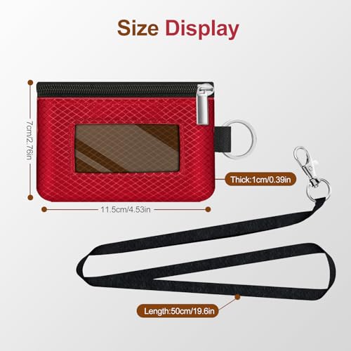 Image of Minimalist RFID Blocking Small Wallet with ID Window,WaterResistant Zip Id Case Wallet with Lanyard Keychain for Cards,Cash,Travel,Women,Men (Red /Brown)