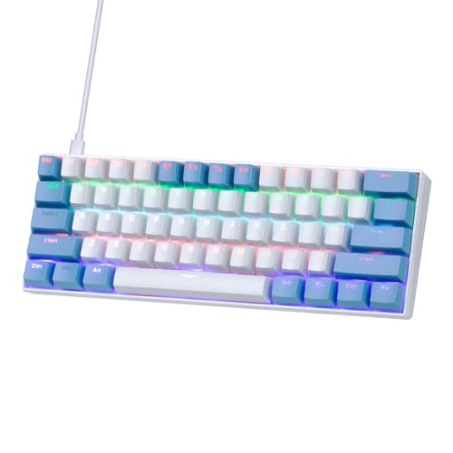 Wired 60-Percent Mechanical Gaming Keyboard - WEETOTUNG 61-Keys Backlit Blue Switch Compact Layout Keyboard - Arabic and English