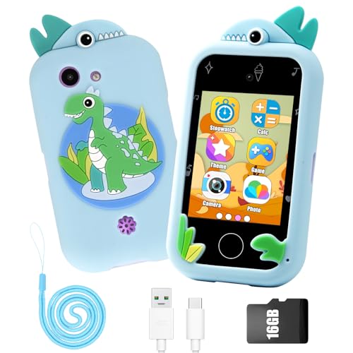 3T6B Teléfono Inteligente de Juguete para niños, Doble Cámara Frontal y Trasera, Audiolibros Cuentos de Hadas Conocimiento Aprendizaje Juegos, Móviles Juguetes Electrónicos Educativos, con Tarjeta 16G
