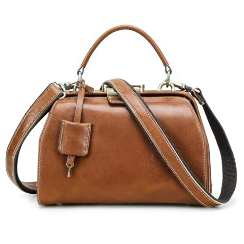 Image of CONTACTS Doctor Bag Purse for Women Luxury Leather Handbag with Lock Shoulder Bag Vintage Top Handle Bag