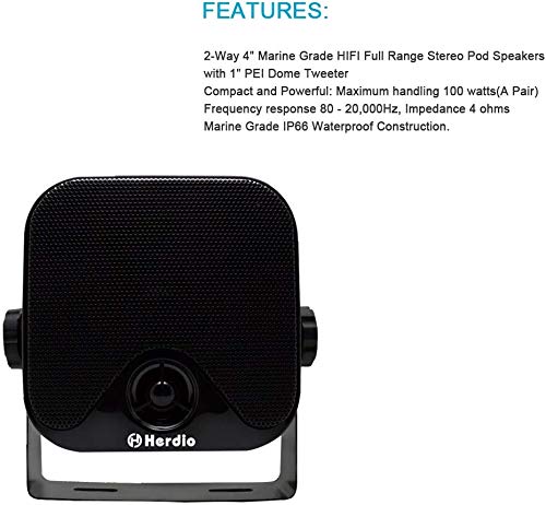 Herdio HS-61B 4 Inches Heavy Duty Waterproof Boat Marine Box Outdoor Speakers Surface Mounted For Skid Steer Atv Utv Rzr Golf Cart Tractor Powersports Boat Truck Jeep thumb #2