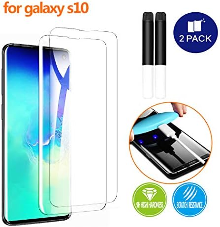 [2 Pack Screen Protector Compatible for Samsung Galaxy S10, Full Edge 3D Curved Tempered Glass Film W/UV Liquid Adhesive Light Installation Kit[Case Friendly]