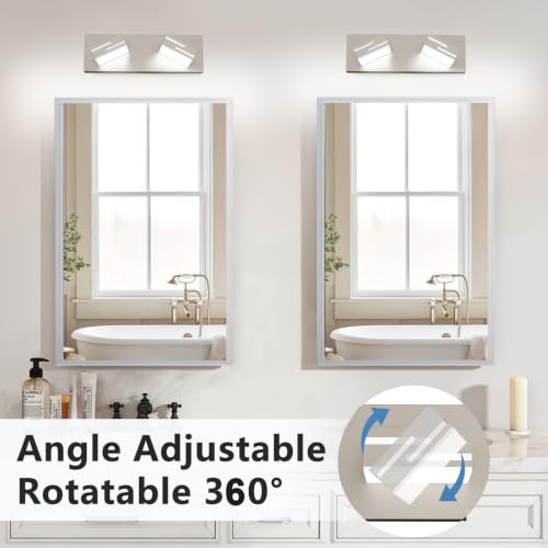 Image of LED Modern Bathroom Vanity Light Fixtures, Dimmable Brushed Nickel Vanity Lights for Bathroom Lighting Fixtures Over Mirror, with 360 Rotatable Acrylic Heads 2-Light 16-inch (Cool White 6000K)
