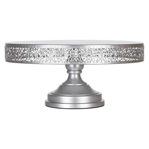 Amalfi Decor Cake Stand Large Round Metal Pedestal Holder Silver 16 Inches