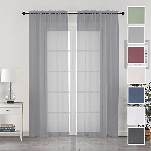 Image of Chyhomenyc Extra Long Sheer Curtain Panels 96 Inches, 2 PCS, Voile Top Dual Rod Pockets Soft Touching Window Drapes Treatment for Children Room /Bedroom /Living Room /Hotel, 42W x 96L inch, Charcoal Grey