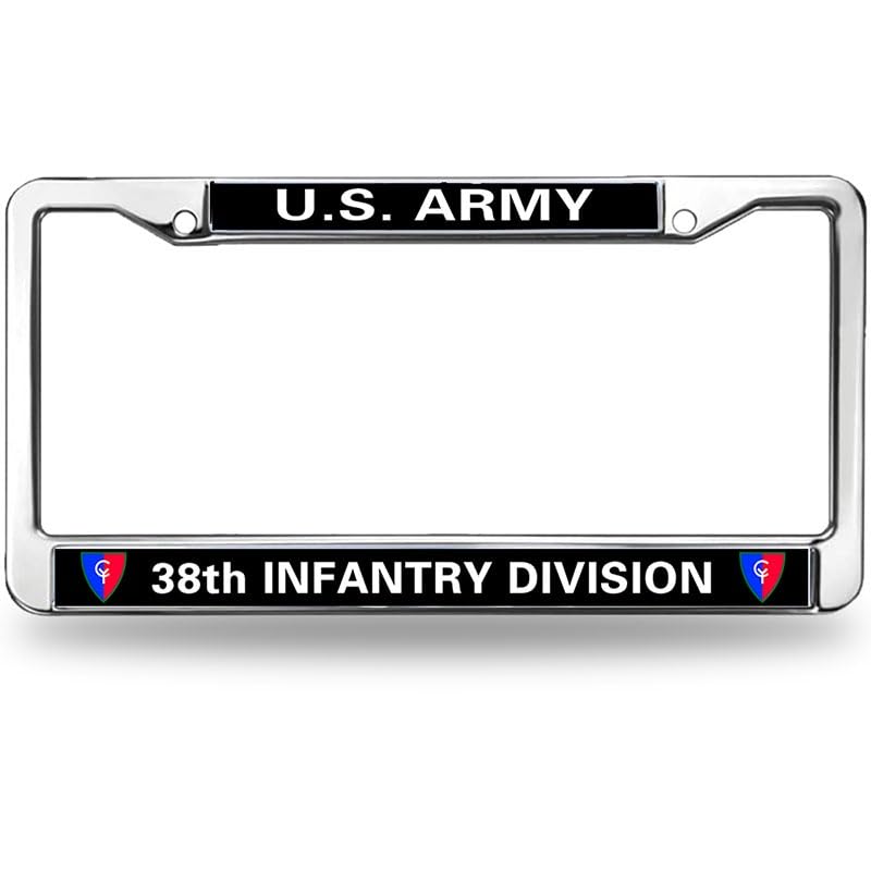 Image of US Army 38th Infantry Division License Plate Frame, Metal Auto Tag Holder | Celebrate military history with this durable metal 38th Infantry Division license plate frame, weather-resistant.