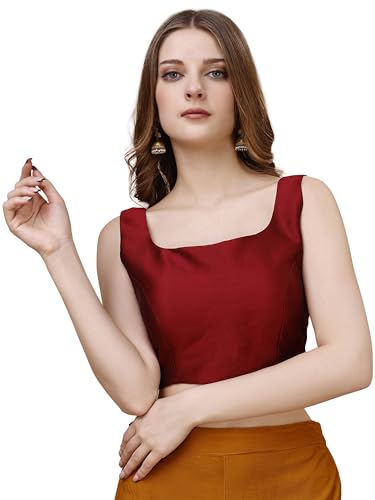 Image of Womanista Women's Taffeta Solid Sleeveless Readymade Saree Blouse for Women Stylish
