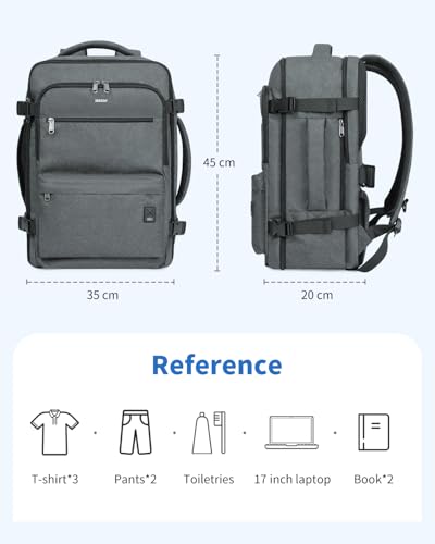 WANDF Personal Item Travel Bag 18x14x8, Carry On Laptop Backpack(Grey) - image 8