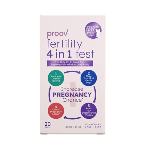 Image of Proov - 4-in-1 Fertility Test for Women - Ovulation & Pregnancy Test Strips - Monitors FSH, LH, PdG & hCG - Promote Chance of Pregnancy - Fertility Hormone Tracking - 1 Cycle Test Kit - 20 Tests