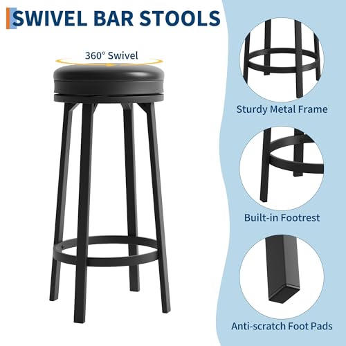 Tabouret de bar en cuir PU et structure metal noir robuste - 3