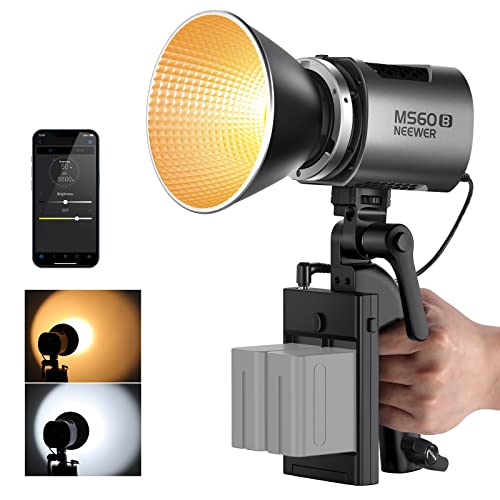 NEEWER MS60B Luce Video LED con Controllo 2,4G/APP, 65W Mini Faretto a Luce Continua Bicolore COB Compatto in Metallo 2700K-6500K, 40000lux@1m, CRI 97+/TLCI 98+, 12 Effetti, Dimmer PWM, Attacco Bowens