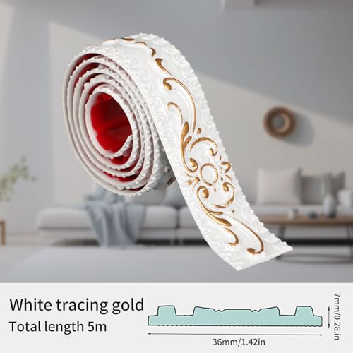 3D Molding Trim Wall Trim 5mx3.6cm Dado Capping Trim Cabinets Seams Strip, Skirting Board Tile Wall Border Edging Strip,Ceiling Molding Mirror Border Decorative Trim - Image 2