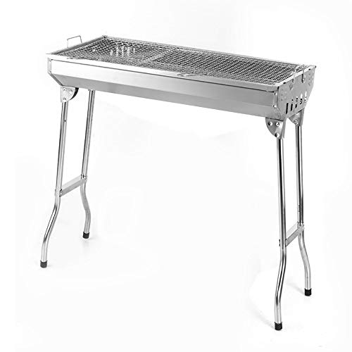 QJJML Collapsible BBQ, Portable Charcoal Smoking Outdoor Cooking BBQ Camping Hiking Picnic, Silver,68×30×71CM