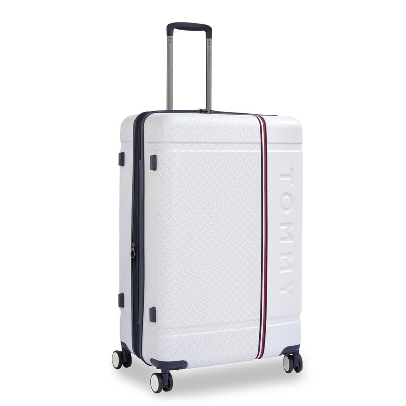 Image of TOMMY HILFIGER Millennia Large Hard Luggage - White |Check-in Trolley Bag with TSA Lock | 360 Spinner Double Wheels | Telescopic Handle | Polycarbonate Hardshell Suitcase | 89L Capacity | 78cm