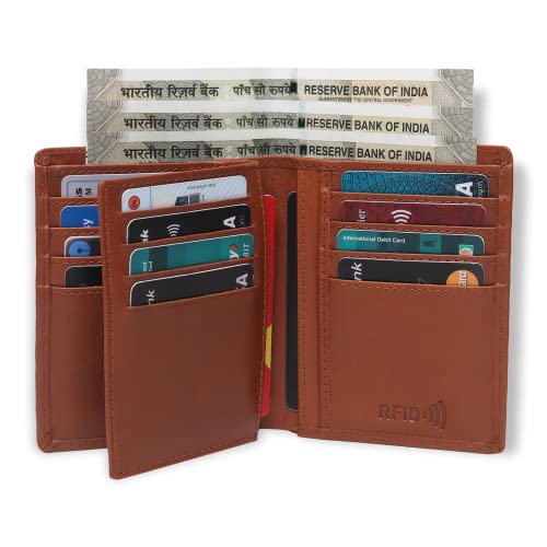 Image of TANSTITCH Men's Genuine Leather Wallet | RFID Blocking Wallet for Men | 16 Card Slots, 1 ID Window | Large Capacity Card Holder Wallet for Men (Hold 30 Currency Notes) (TAN)