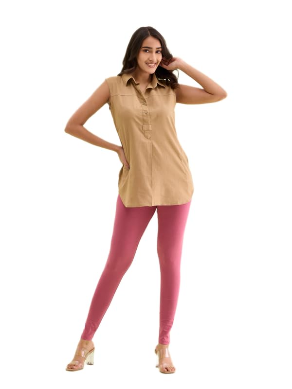 Image of GO COLORS Soft Cotton Stretch Ankle Length Leggings for Women | Breathable