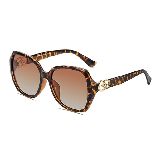 XFSRG Lunettes de Soleil Femme Polarisées Lunettes de Soleil Grosses Vintage Protection UV400 pour la Conduite les Voyages et les Fêtes (Imprimé léopard)