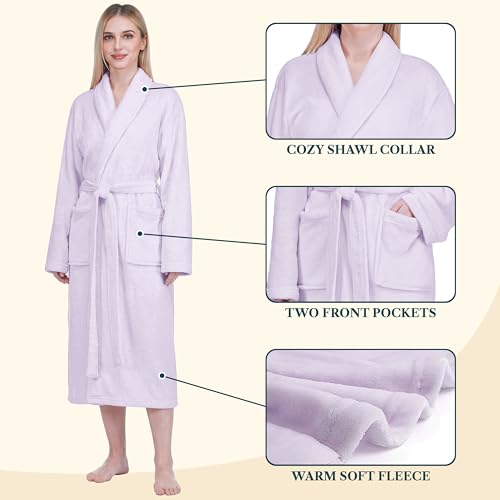 Image of PAVILIA Womens Robe Fleece Plush Soft, Fluffy Fuzzy Cozy Warm Bathrobe, Shower Spa House Long Robe for Women