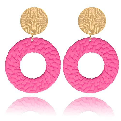 Acrylic Dangle Earring Jewelry For Women Geometric Round Braided Drop Dangle Dainty Earrings Boho Earring (Red) #TOP5
