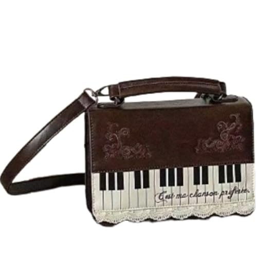 Y2K Vintage Grunge Piano Purse Women Emo Gothic Handbags Shoulder Funky 2000s Alt Shaped Guitar Bags (Brown Medium)