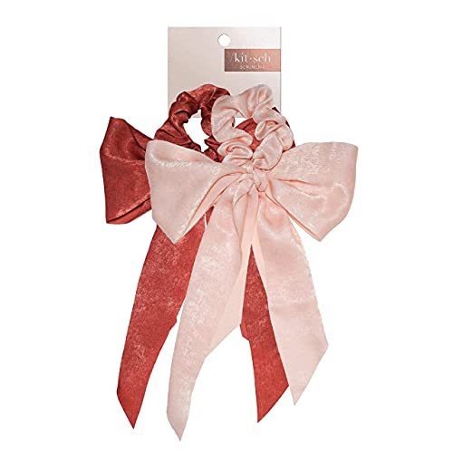 Kitsch Satin Hair Scarf Scrunchies | Hair Ties For Women | Ponytail Holders | Bow Hair Ties For Girls | Hair Scrunchies For Women | Hair Ties For Thick Hair | Holiday Gift (Blush/Mauve) #TOP2