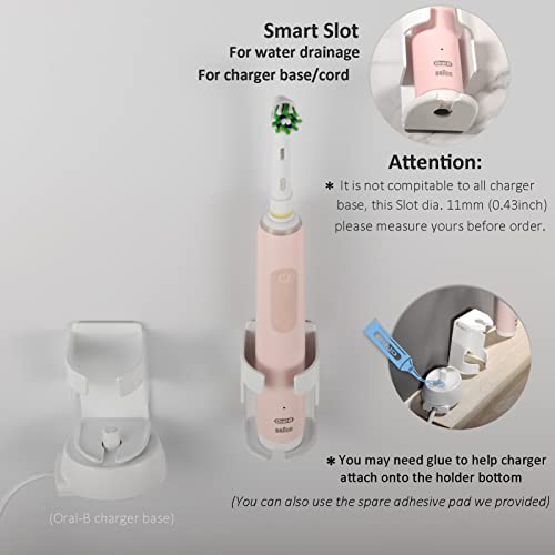 White Painted Metal Electric Toothbrush Holder For Bathroom Wall Mount With No Track Adhesive, Slot For Charger And Drainage, Oral-B Tooth Brush Holder, 2Pcs Pack #TOP4