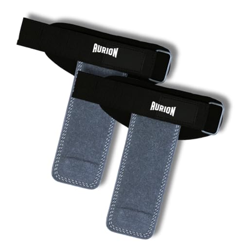 Image of Aurion Premium Suede Leather Lifting Straps | Padded Wrist Support for Weightlifting & Bodybuilding | Non-Slip 19 inch Deadlift Straps for Gym Workout | Adjustable Wraps for Men & Women (Grey)