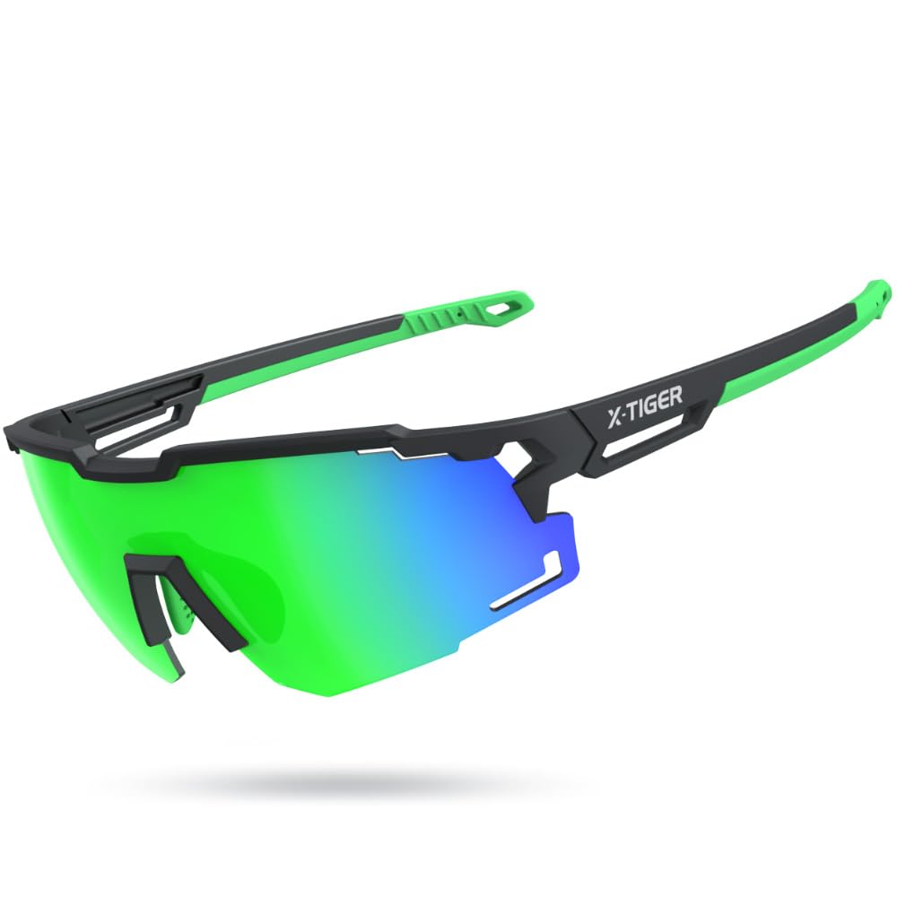 X-TIGER Schnelle Brille Herren, Damen Fahrradbrille Ultra-Leichter TR90 Rahmen, UV400 Schutz polarisierte Sportbrille mit verstellbarem Nasenpad und Ohrhaken für Laufen/Fahrrad/Angeln