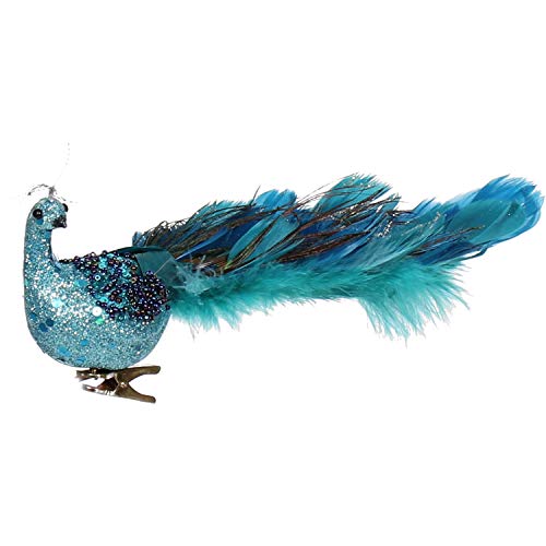Mingfuxin 12" Glitter Peacock Ornaments, 2022 Christmas Ornament Teal Blue Peacock Bird With Feather Tail Clip-On Ornament Sets For Christmas Tree Decorations, 5Pack Peacock Christmas Ornaments #TOP2