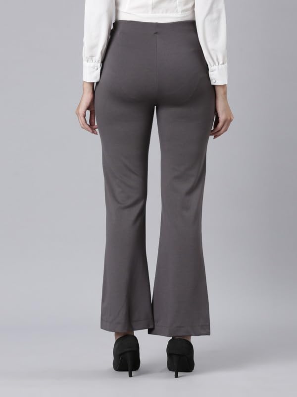 Image of GO COLORS Soft Cotton Stretch Flared Pant Full Length for Women| Breathable, High Rise