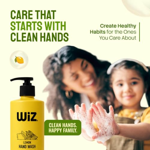 Image of Wiz Lemon Hand Wash 1 Litre Pump Bottle (Pack of 3)| Refreshing Lemon Fragrance Liquid Hand Soap | Moisturizing Daily Hand Cleanser for Kitchen & Bathroom | Improved Hygiene Formula