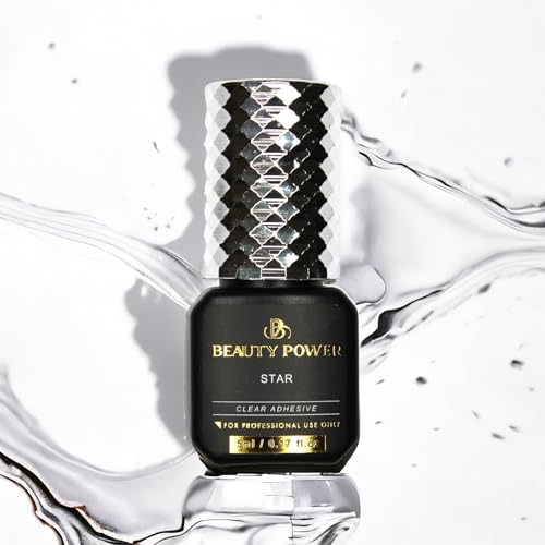 Eyelash Extension Adhesive Glue Star - Beauty Power - Extremely-Fast 0.5-1-Second Drying Time - 10 Weeks Retention - Professional-Grade, 0.17fl.oz / 5ml (Clear Finish)