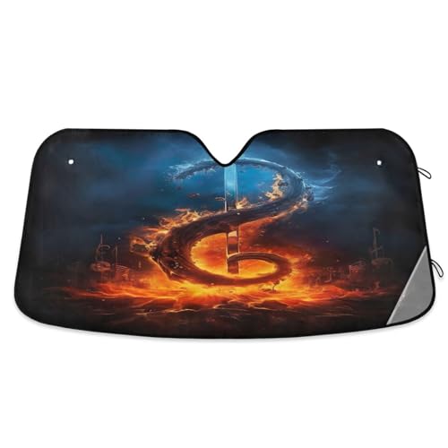 Haskirky Musical Notes Car Windshield Sunshade Blocks UV Ray Folding Sun Shield Automotive Interior Protector Keep Your Vehicle Cool 55x27.6 in