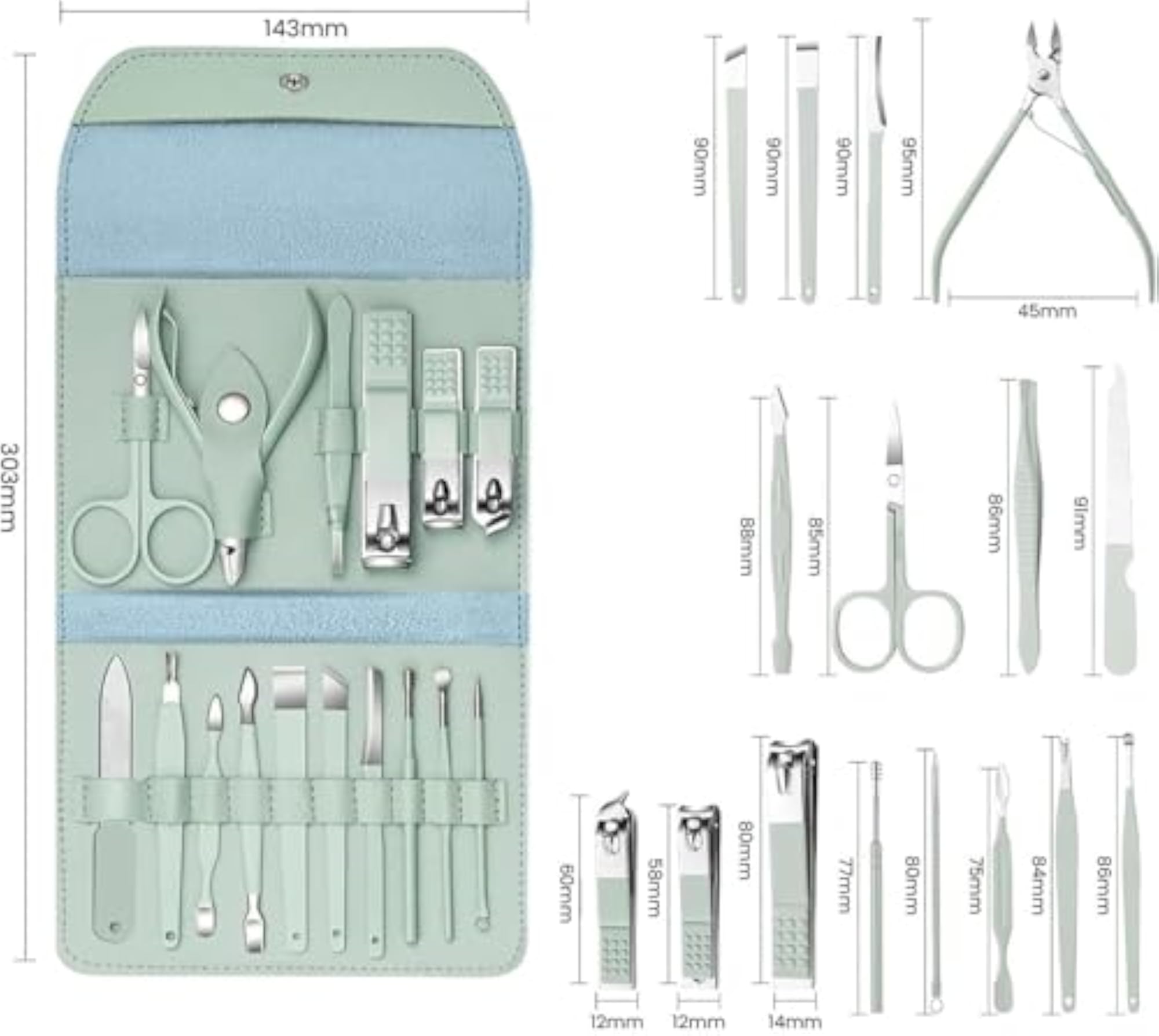 16-Piece Professional Nail Clipper Kit with Travel Case