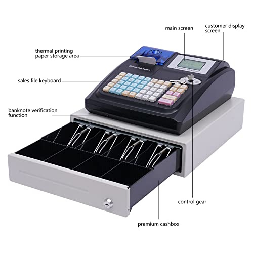 Electronic Digital LED 48 Keys Cash Register 36 Departments with Removable Cash Tray&Coin Slots Terminal Printer POS System Commercial Cash Register for Small Businesses,Retailer,Supermarket,Grocery