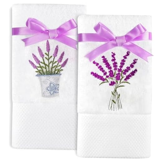 Quera 2 Pack Lavender Hand Towels 100 Percent Cotton Embroidered Premium Luxury Decor Bathroom Decorative Dish Set for Drying, Cleaning, Cooking, 13.7'' x 29.5'', White,Purple