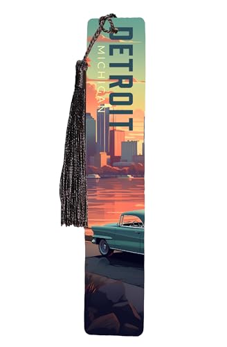 Detroit Michigan Design A Souvenir Wooden Bookmark with Tassel Single
