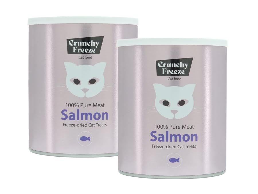 Crunchy Freeze Snack für Katzen - gefriergetrocknetes Katzenfutter ohne Zucker - Katzensnack für Zahnpflege und Gesundheit (Lachs Doppelpack, 2 x 140 g)