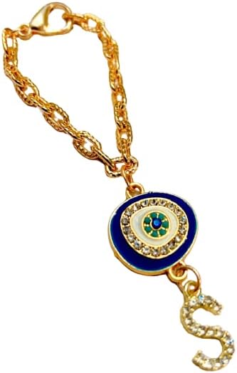 Sturdy Rose Gold Watch Charm of Evil Eye and S Initial Diamond Alphabet Pendant, Watch Charm, Giftable for Wife, Sister or Friends Pack of 1