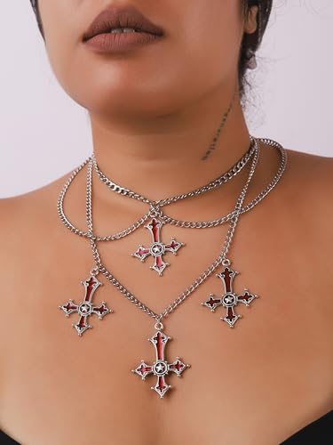 Sacina Gothic Red Goth Cross Necklace, Gothic Goth Emo Necklace, Grunge Costume Jewelry, Christmas Jewelry Gift for Women4