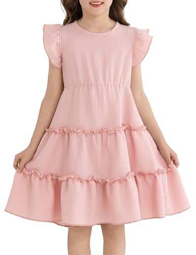 Girls Summer Dresses Tiered Crinkle Flowy Ruffle Sleeve A-Line Swing Backless Bow Lace-up Dress Size 4-12 Years3