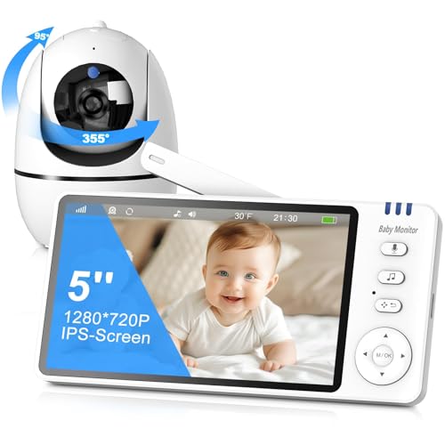 CoddleBaby Baby Monitor - 5 Inch Sreen with Night Vision 720P Video Baby Monitor with Camera and Audio VOX 2-Way Talk 8 Lullabies and 300m Range No WiFi