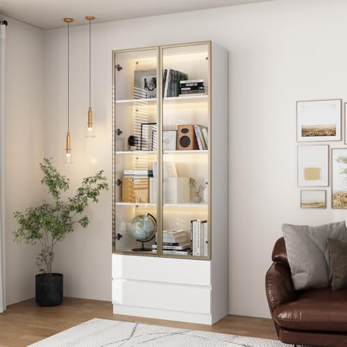 Caldion Armario de cristal blanco con 2 cajones 2 puertas