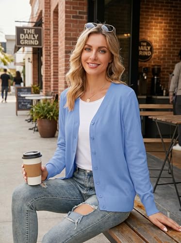 Image of VIISHOW Women Long Sleeve Button Down V Neck Lightweight Basic Knit Sweater Cardigan