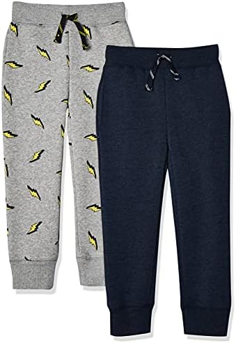 Amazon Essentials Boys' Fleece Jogger Sweatpants (Previously Spotted Zebra), Pack of 2, Navy Heather/Grey, Medium